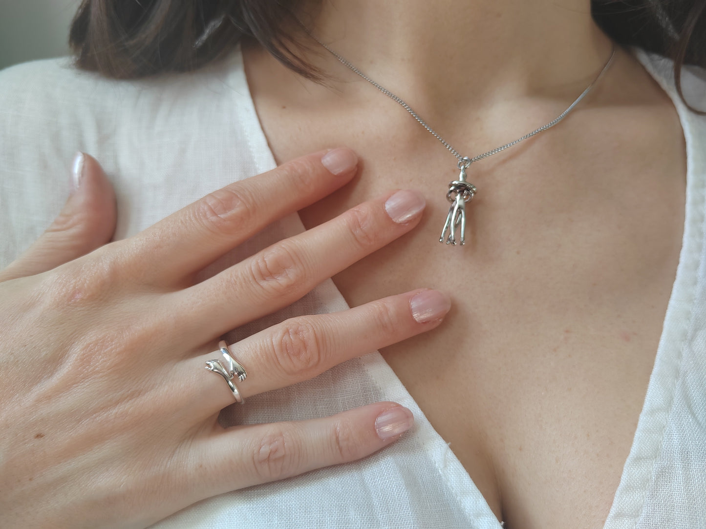 Hug ring + Hug necklace - Sølv