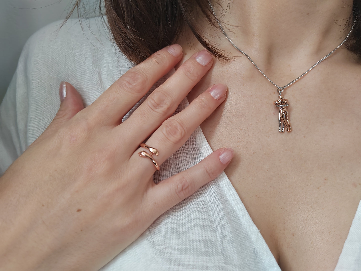 Hug ring + Hug necklace - Sølv